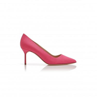 MANOLO BLAHNIK BB 70 PINK LINEN POINTED TOE PUMPS 125-2930-0007